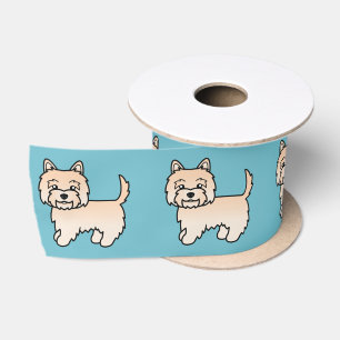 Cream Cairn Terrier Cartoon Dog Illustration Blue Satinband