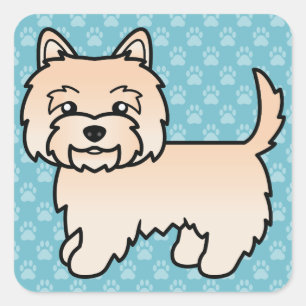Cream Cairn Terrier Cartoon-Hund-Illustration Blau Quadratischer Aufkleber