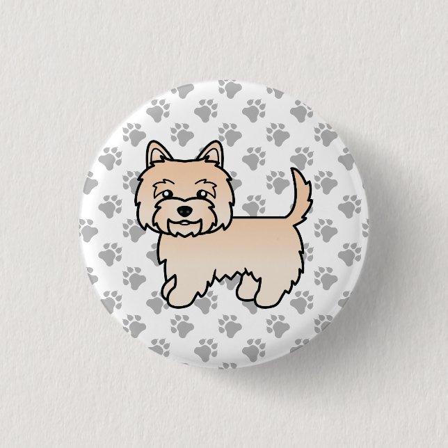 Cream Cairn Terrier Dog Niedlich Illustration Paws Button (Vorderseite)