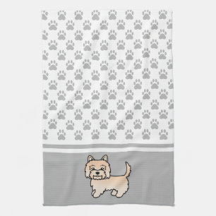 Cream Cairn Terrier Hund & Graue Pfoten Muster Geschirrtuch