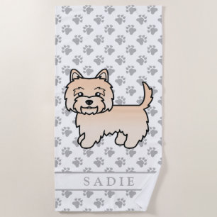 Cream Cairn Terrier Niedlich Cartoon Dog & Name Strandtuch