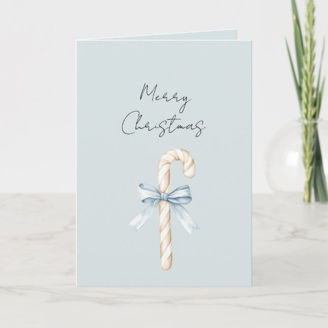 Cream Candy Canes Blue Bow Christmas Karte (Vorderseite)
