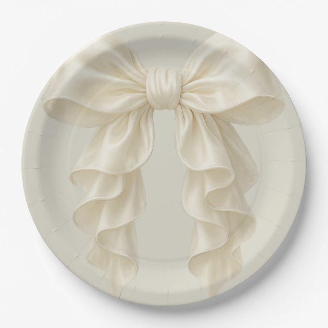 Cream Cascade Ruffle Bow Classy Posh Pappteller (Vorderseite)