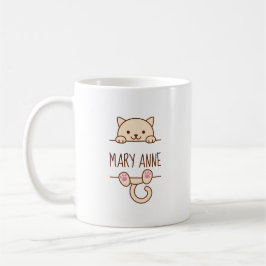 Cream Cat Peeking hinter Individuelle Name Kaffeetasse