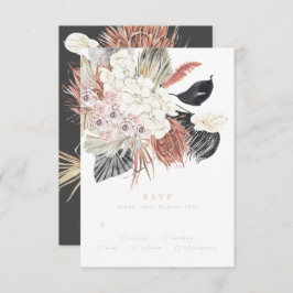 Cream Charcoal Pampas Grass Floral Jungle Wedding RSVP Karte