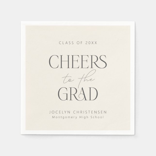 Cream Charcoal Personalized Cheers Grad Party Serviette (Vorderseite)