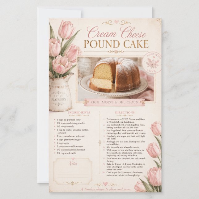 Cream Cheese Pound Cake, rosa Tulpen rustikal  (Vorderseite)