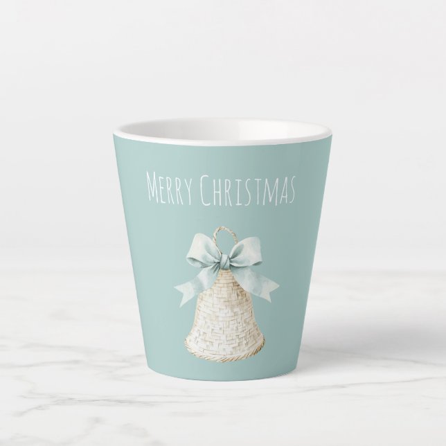 Cream Christmas Bell Pretty Blue Bow Milchtasse (Vorderseite)