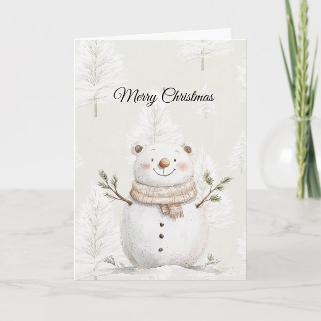 Cream Christmas Trees Snowman Karte (Vorderseite)