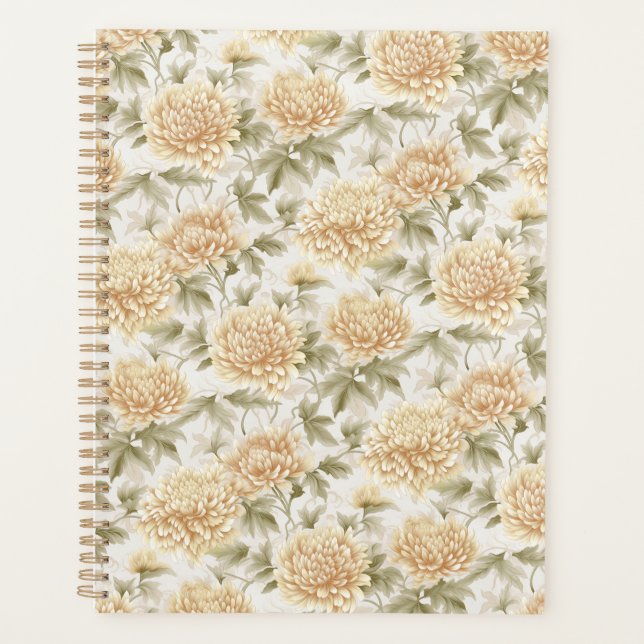 Cream Chrysanthemums Chiyogami Planner Planer (Vorderseite)