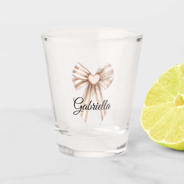 Cream Cocoa Bow Blush Pink Heart Schnapsglas (Vorderseite)