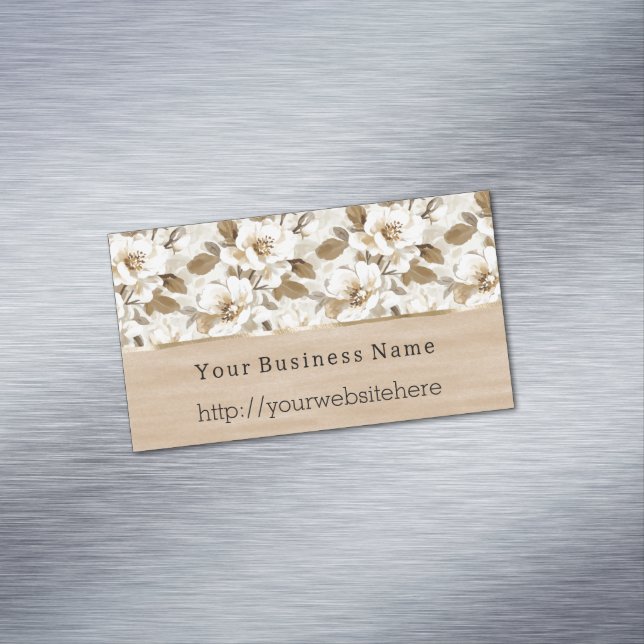 Cream Cocoa Brown Flowers Business name website Magnetische Visitenkarte (Beispiel)