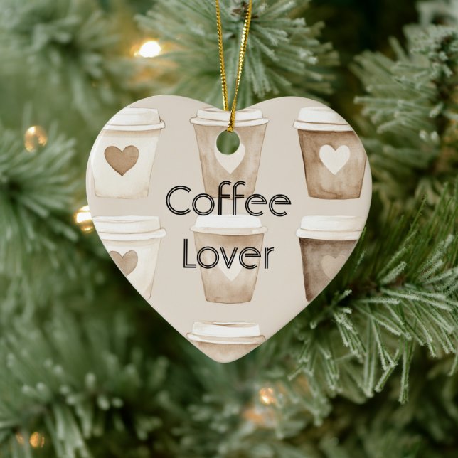 Cream Coffee Heart Cups Christmas Keramik Ornament (Baum)