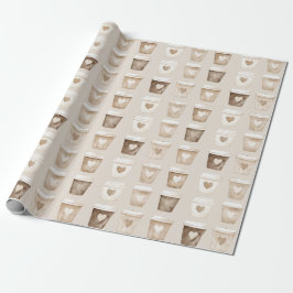 Cream Coffee Heart Cups Geschenkpapier