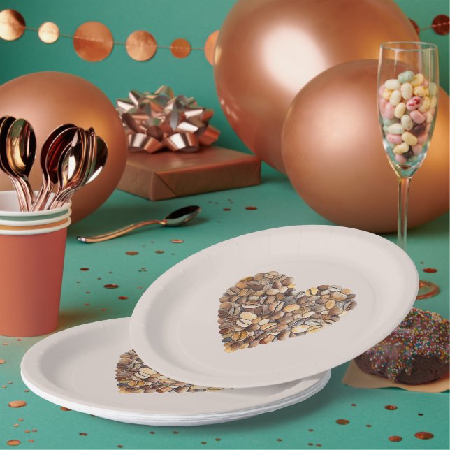 Cream Coffee Heart Cups Pappteller (Multi)