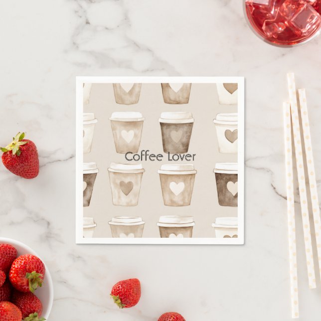 Cream Coffee Heart Cups Serviette (Beispiel)