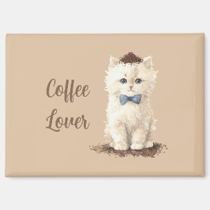 Cream Coffee Liebhaber Weiße Katze Blauer Bogen Magnet