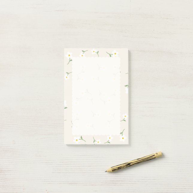 Cream Daisy Florale Haftnotizen | Süße Botanik Post-it Klebezettel (Auf Schreibtisch)