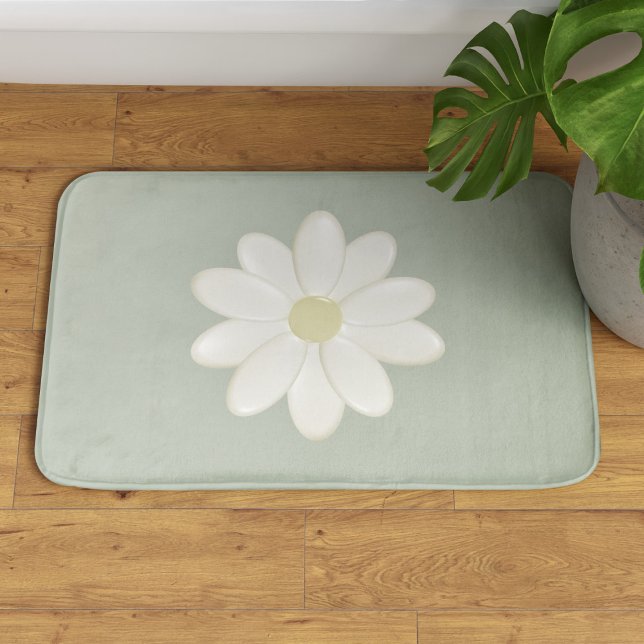 Cream Daisy Sage Green Large Bath Mat Badematte (A pretty cream daisy on sage green bath mat. Available in 3 sizes - small, medium and large)