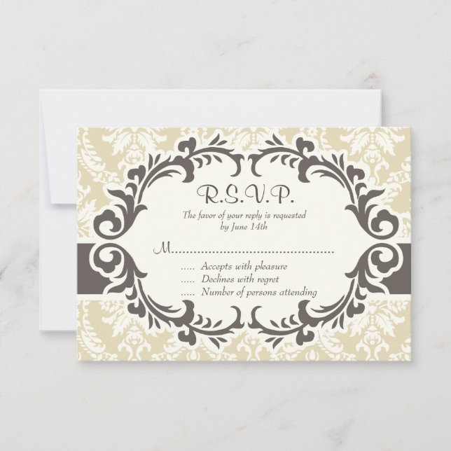 Cream Damask RSVP-Karte RSVP Karte (Vorderseite)