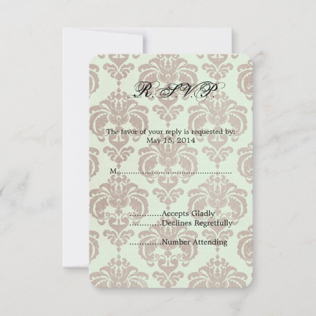 Cream Damask Wedding UAWG RSVP Karte (Vorderseite)