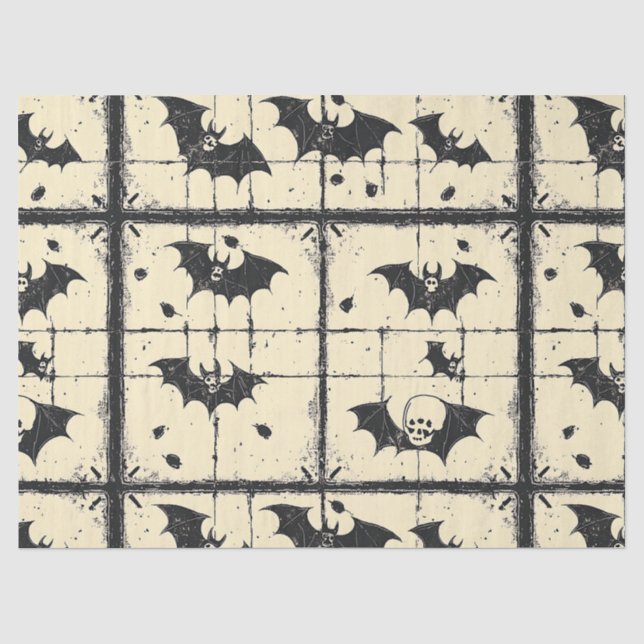 Cream Denim Grunge Patchwork mit Fledermäusen (2) Seidenpapier (Vorderseite)