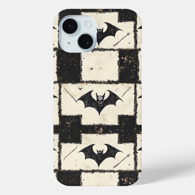 Cream Denim Grunge Patchwork mit Fledermäusen (3) Case-Mate iPhone Hülle (Rückseite)