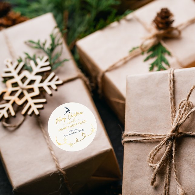 Cream Doodle Stars Frohe Weihnachtsaufkleber Runder Aufkleber (Cream Doodle Stars Merry Christmas Holiday Sticker)