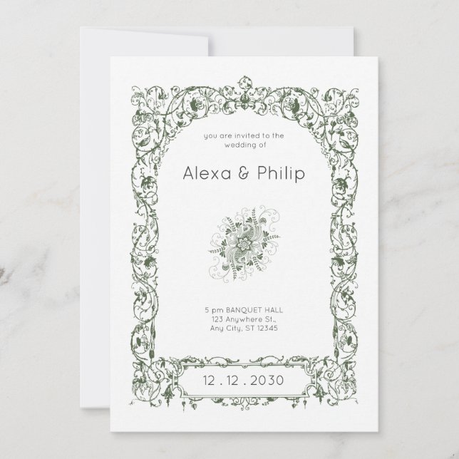 Cream Elegant Vintage indische Hochzeit Einladung (Vorderseite)