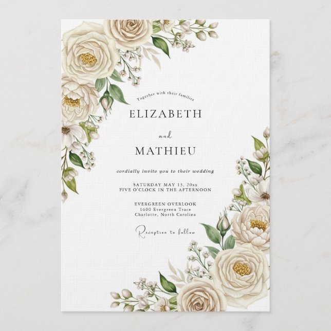Cream Ethereal Bloom Hochzeit Einladung (Vorderseite)