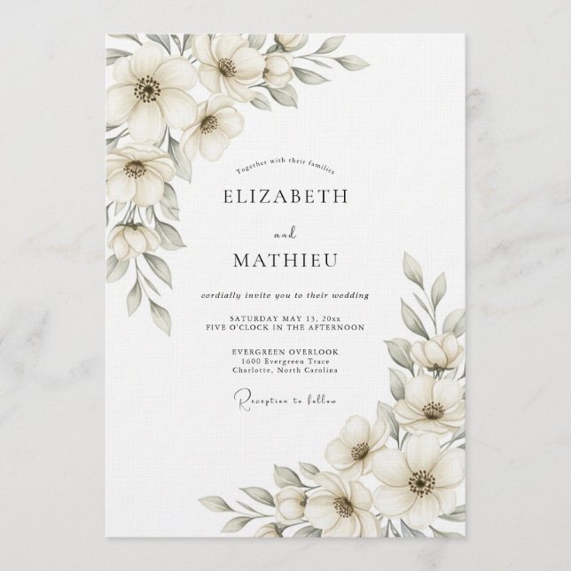 Cream Ethereal Botanical Wedding Einladung (Vorderseite)