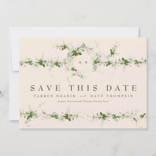 Cream Eucalyptus Wreath Monogram Wedding Foto Save The Date (Vorderseite)