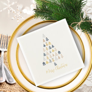 Cream Festive Playful Doodles Weihnachtsbaum Serviette
