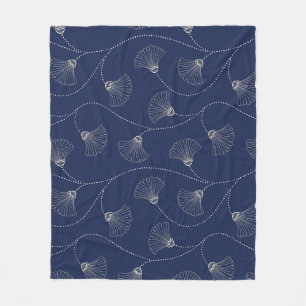 Cream Floral Art Nouveau Indigo Fleecedecke