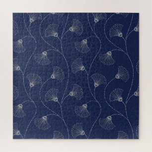 Cream Floral Art Nouveau Indigo Puzzle