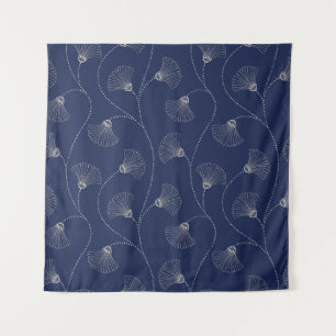 Cream Floral Art Nouveau Indigo Wandteppich