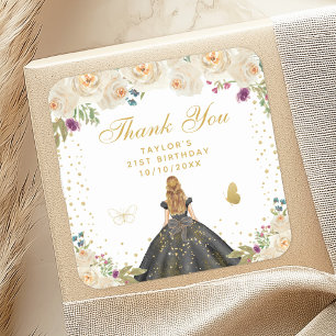 Cream Floral Blonde Hair Princess Geburtstagsparty Quadratischer Aufkleber