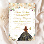 Cream Floral Brown Hair Princess 16 . Geburtstag Einladung<br><div class="desc">Dieses elegante und glamouröse 16 . Geburtstag-Geburtstagsjubiläum besticht durch eine hübsche Prinzessin mit braunem Rothaar und eine faire Haut in einem schwarzen Ball-Gown. Der Text kombiniert handgeschriebene Skripte mit modernen serifenlosen Schriftart für ein elegantes und raffiniertes Aussehen. Die Blumenarrangements, Schmetterlinge und Goldkonfetti bilden die perfekte Mischung aus rustikal und schick....</div>