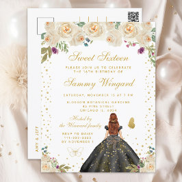 Cream Floral Brown Hair Princess 16 . Geburtstag Postkarte