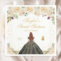 Cream Floral Brown Hair Princess 16 . Geburtstag