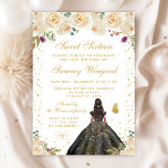 Cream Floral Dark Skin Princess 16 . Geburtstag Einladung<br><div class="desc">Dieses elegante und glamouröse 16 . Geburtstag-Geburtstagsjubiläum besticht durch eine hübsche Prinzessin mit dunklem Haar und dunkler Haut in einem schwarzen Ball-Gown. Der Text kombiniert handgeschriebene Skripte mit modernen serifenlosen Schriftart für ein elegantes und raffiniertes Aussehen. Die Blumenarrangements, Schmetterlinge und Goldkonfetti bilden die perfekte Mischung aus rustikal und schick. Grafiken...</div>