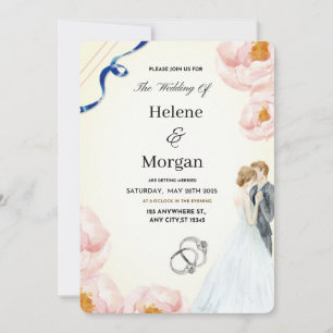 Cream Floral Rustic Wedding Einladung
