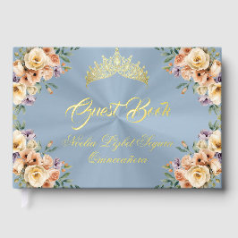 Cream Floral & Tiara - Pastel Blue Gästebuch
