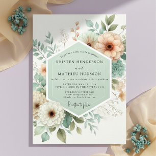 Cream Florale Botanische Romantik-Hochzeit Einladung