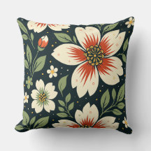 Cream Flowers with Red Centers & Green Leaves