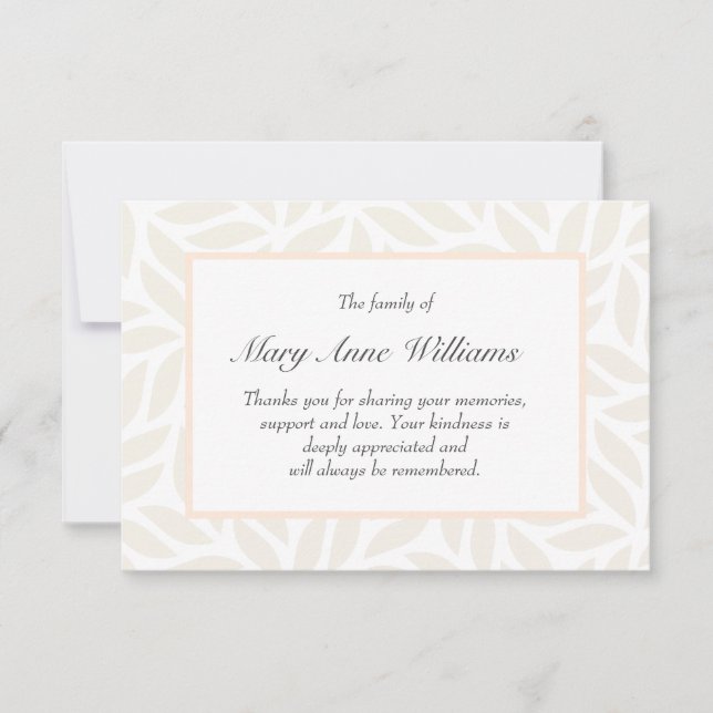 Cream Foliage delicate Beerdigung danke (Vorderseite)