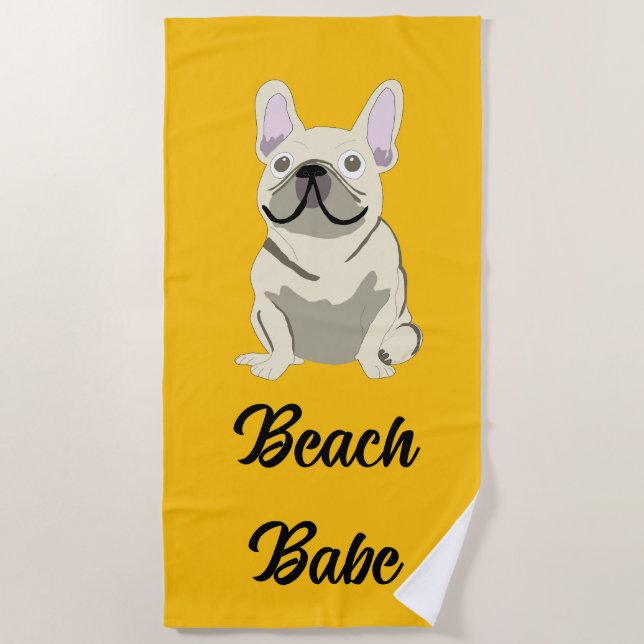 Cream French Bulldog, beach babe Strandtuch (Vorderseite)
