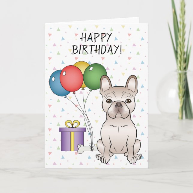 Cream French Bulldog Cartoon Hund Happy Birthday Karte (Vorderseite)