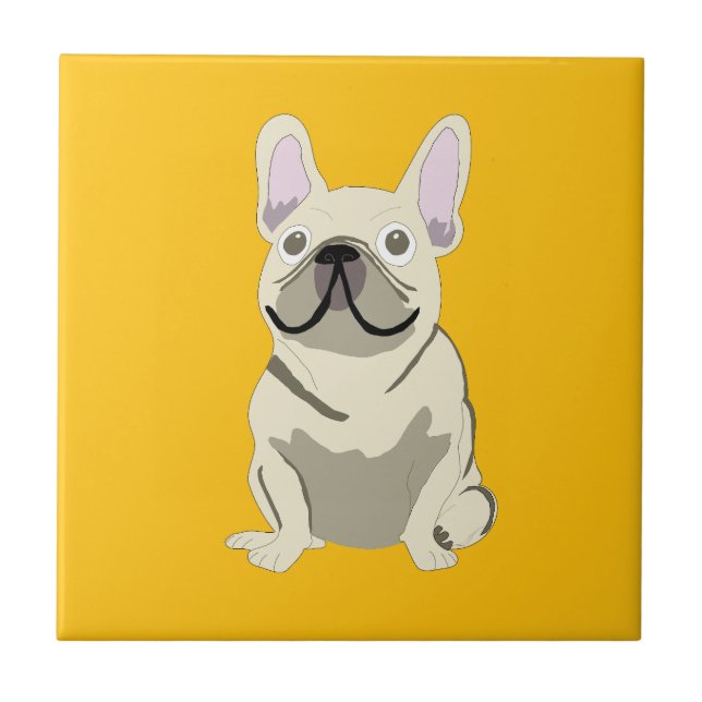 Cream French Bulldog Fliese (Vorderseite)