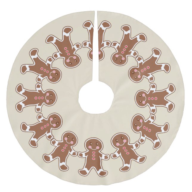 Cream Gingerbread Boys Weihnachtsbaumrock Polyester Weihnachtsbaumdecke (Vorderseite)
